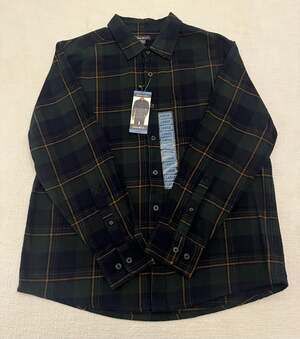 Eddie Bauer Shirt Men's Large Bristol Flannel 100% Cotton Plaid Green Blue NWT